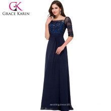 Grace Karin lange bodenlange halbe Hülse quadratischer Hals Chiffon navy blau Mutter des Brautkleides CL008919